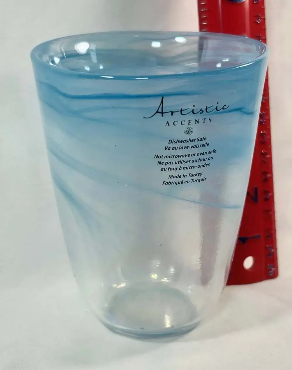 1 Artistic Accents 5” Blue Opalescent Swirl blown Glass Tumbler  Cup